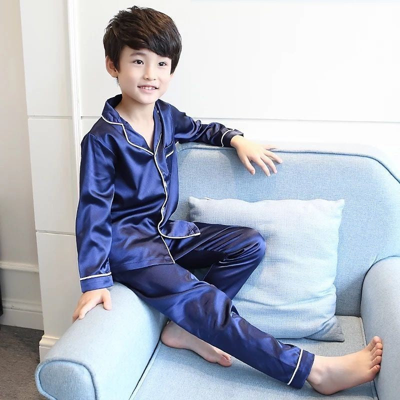 Kids Ice Silk Sleepwear Summer Short Sleeve Homewear Set for Boys Girls Thin Lightweight Baby Air Conditioning Clothing