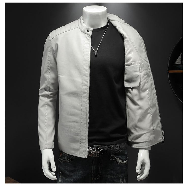 Men White Locomotive Leather Jackets Moto Biker Pu Leather Coats High Quality Male Spring Autumn Slim Leather Jackets Size 5XL