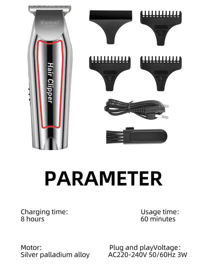 Kemei Professional Alloy Hair Trimmer Electric Beard Trimmer Rechargeable Hair Clipper Haircut Machine for Men KM-032