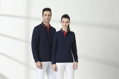 Cotton long sleeved T-shirt shirt polo shirt can print embroidered logo Spring and Autumn men's and women's work clothes