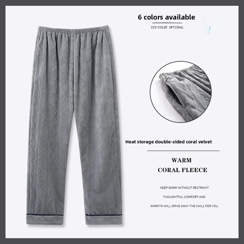 Men's Thickened Coral Fleece Pajama Pants Home Leisure Velvet Plush Winter Warm Large Size Sleepwear Comfortable Soft Fabric