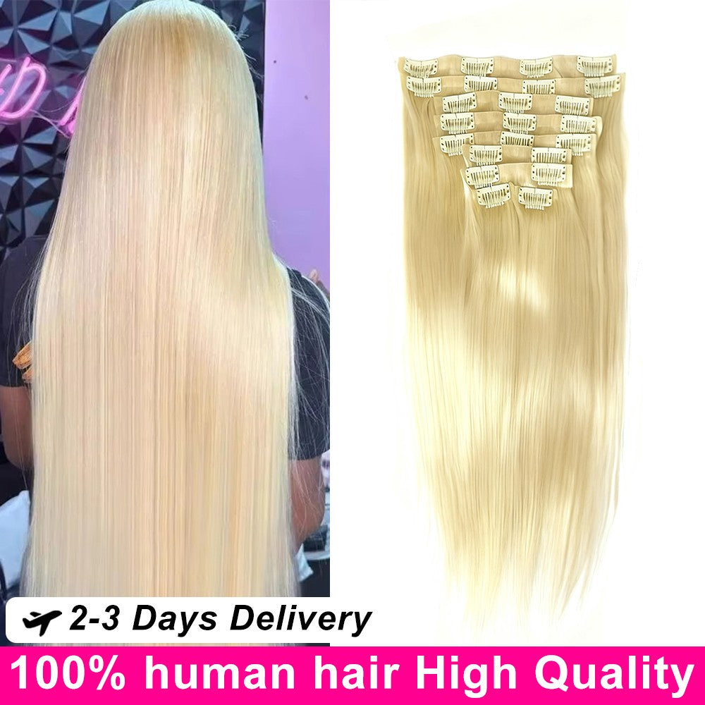 Aplique de Cabelo Humano Liso de 24 Polegadas Clip-in Cabelo Peruano 9 Peças Preto Natural Clip-in Cabelo Humano 100% Real Macio Para Mulheres