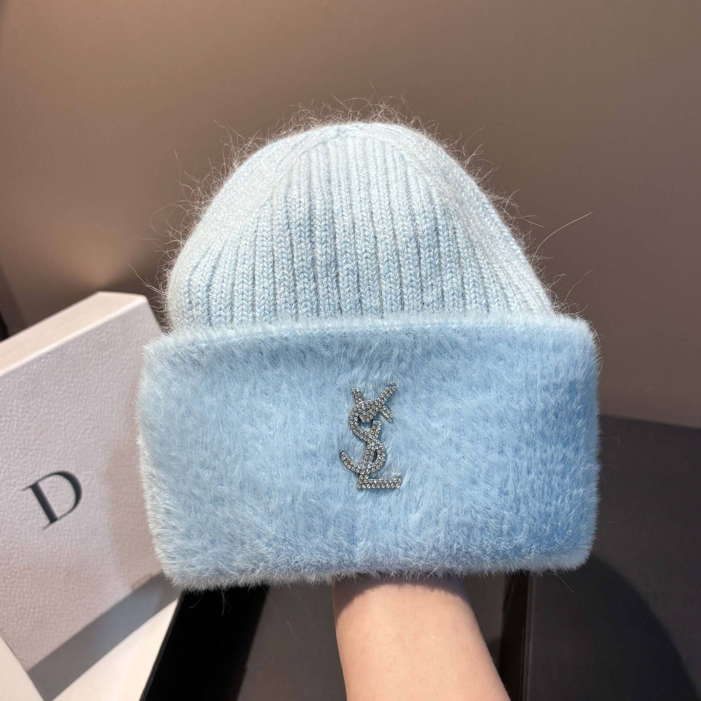 Warm Mink Fur Knitted Hat for Women Winter Luxury Ear Protection Beanie Fashion Soft Stretchable Cap