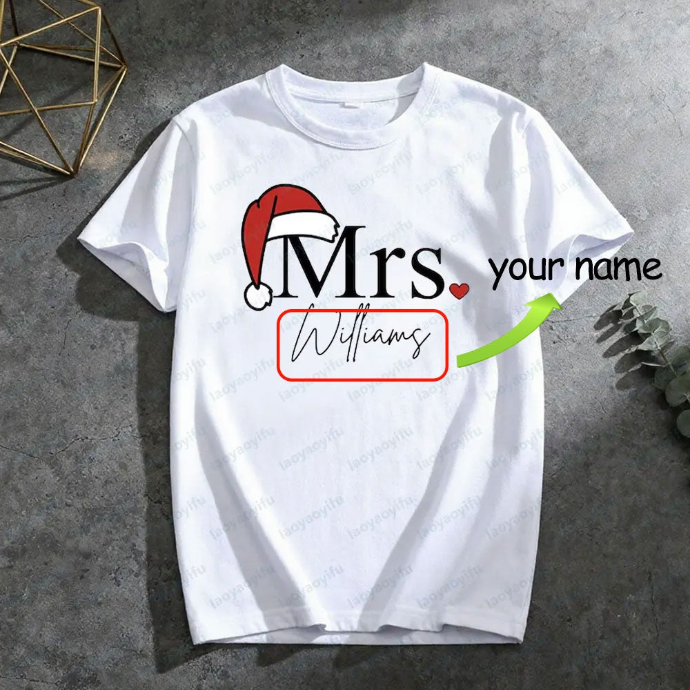 Matching Mr & Mrs Christmas Shirts Personalized Holiday Couple Tees Christmas Couple Costumes Merry Christmas Men Women Tshirt