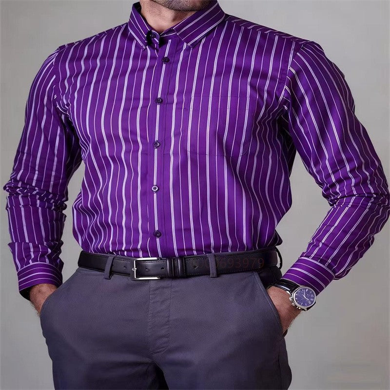 New Men's Striped Casual Shirt Fashion Durable Long Sleeve Business Formal Shirt Comfortable Soft Designer