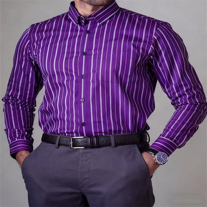 New Men's Striped Casual Shirt Fashion Durable Long Sleeve Business Formal Shirt Comfortable Soft Designer