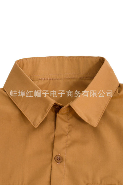 New 2025 Men's Summer Short Sleeve Solid Safari Shirt Loose Casual Cargo Shirt Double Pocket Lapel Button-up Men Work Shirt Tops