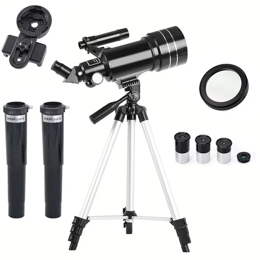 30070 all-black astronomical telescope, 15-150x zoom telescope, suitable for stargazing and moon viewing