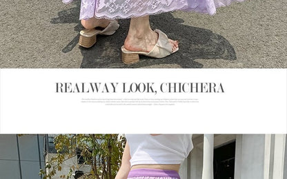 Plus Size plus Size Lace Hollow out f Skirt mid Waist Long Sle Fairy Skirt A-Line Umbrella Skirt Trendy Women's Clothing
