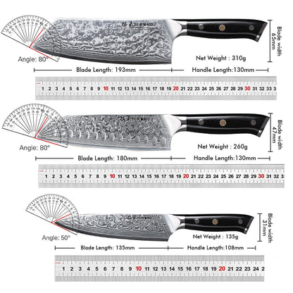 Conjunto de Facas TURWHO 1-6 Peças Aço Damasco 67 Camadas Facas de Cozinha Santoku Faca de Chef Faca Multiuso Para Pão Ferramentas de Cozinha