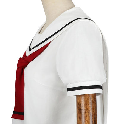 Women Spring Summer Sailor JK Uniform Full Set, Japanese Academy Outfit with Top Pleated Skirt Hat Bow Tie Socks