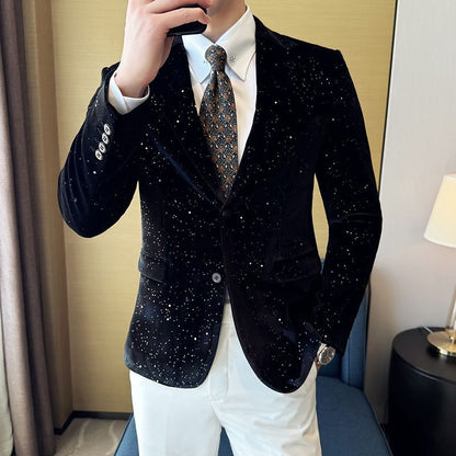 Sequin Jacket for Men Trendy 2025 New in Simple Coats Breasted High Quality Luxury Designer Fashion Black Man Suits and Blazers