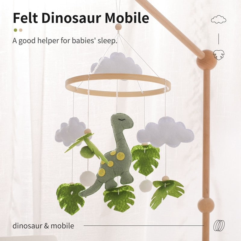 Móbile de Berço Musical de Dinossauro de Feltro e Madeira, Brinquedo de Chocalho Pendurado para Bebê, Brinquedos para Recém-Nascidos de 0 a 12 Meses, Suporte de Presente para Berço Infantil