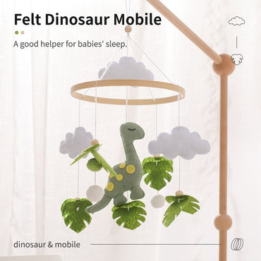 Móbile de Berço Musical de Dinossauro de Feltro e Madeira, Brinquedo de Chocalho Pendurado para Bebê, Brinquedos para Recém-Nascidos de 0 a 12 Meses, Suporte de Presente para Berço Infantil