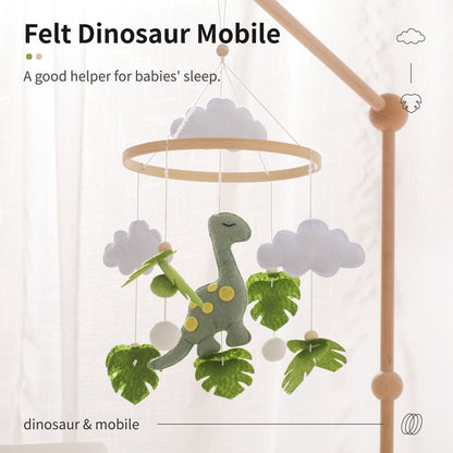 Móbile de Berço Musical de Dinossauro de Feltro e Madeira, Brinquedo de Chocalho Pendurado para Bebê, Brinquedos para Recém-Nascidos de 0 a 12 Meses, Suporte de Presente para Berço Infantil