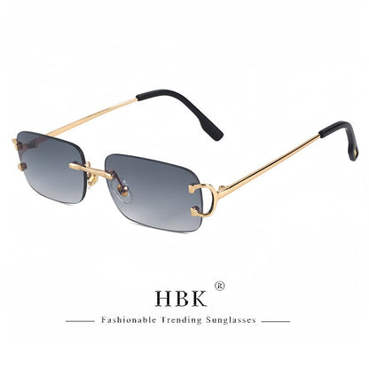 HBK Retro Rimless Sunglasses For Women Men Small Square Gold Frame Brand Design Tea Shades Rectangle UV400 Zonnebril Eyewear