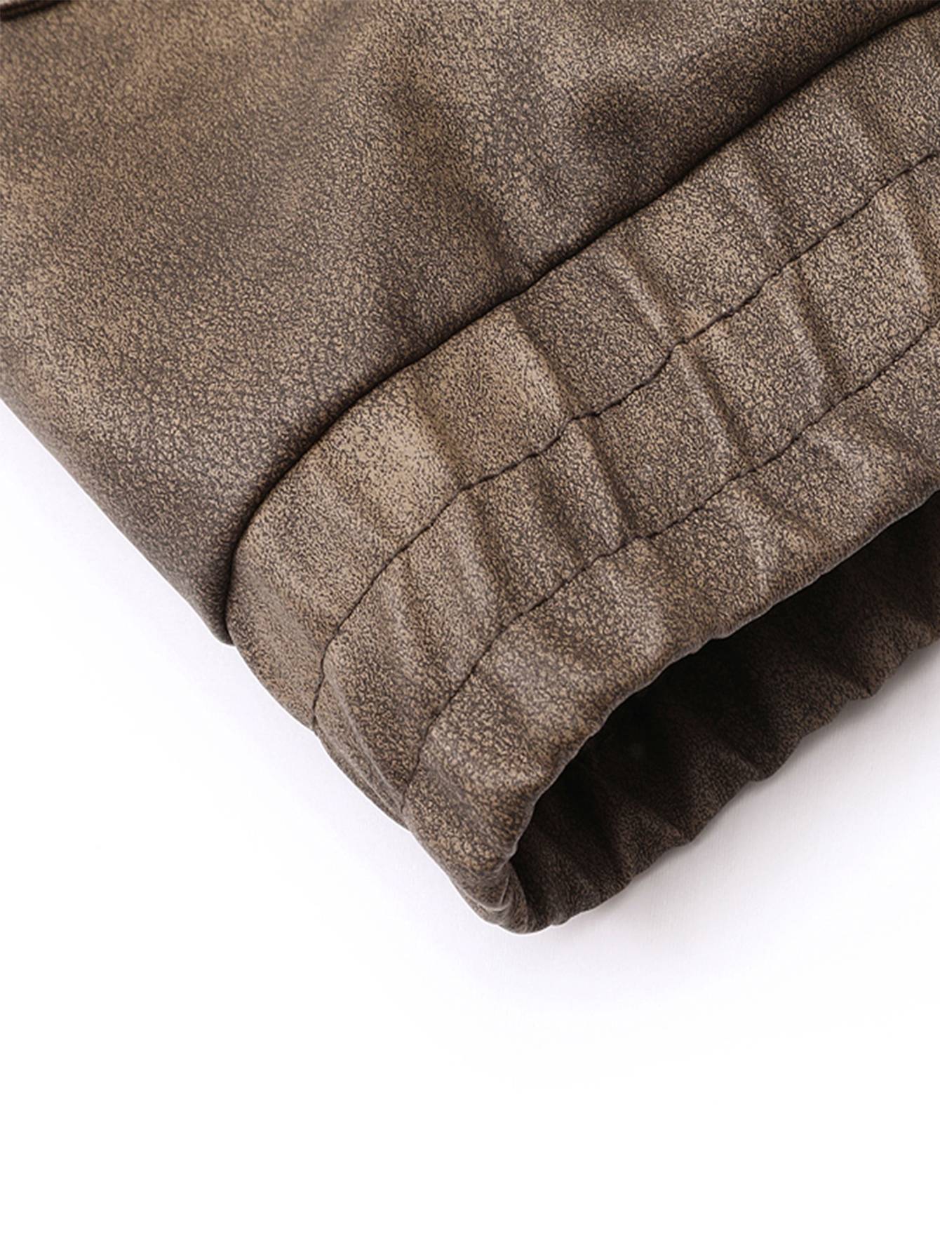 Plus Size Men's Casual Loose Fit Turndown Collar Motorcycle PU Leather Jacket, Suitable For Autumn, Zipper Front