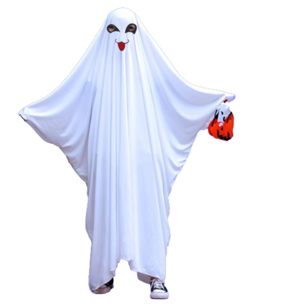 Hooded Halloween Cloak Cape Funny Cosplay Smile Face Ghost Poncho Robe Fright Clothes Black Eye Ghost Cosplay Costume