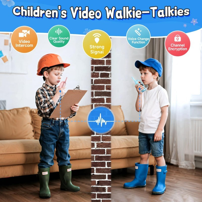 2Pcs Video Walkie Talkies for Kids 2-inch Video Intercom Rechargeable Voice Fonts One-Click Call Cartoon Intercom Toys Gift