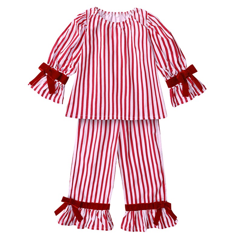 2025 Christmas Costume Child Pajamas Kid Clothes Sets Boy Girl Loungewear Suit Stripe 100% Cotton Toddler Homewear Night Dresses