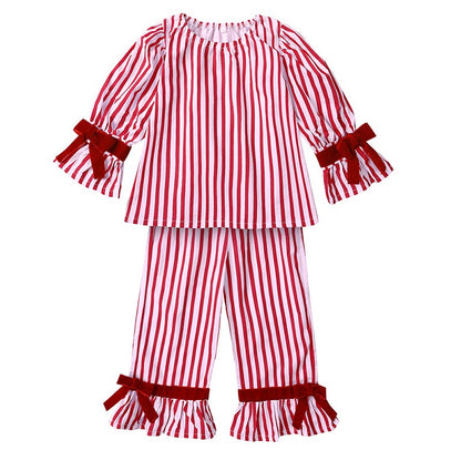 2025 Christmas Costume Child Pajamas Kid Clothes Sets Boy Girl Loungewear Suit Stripe 100% Cotton Toddler Homewear Night Dresses
