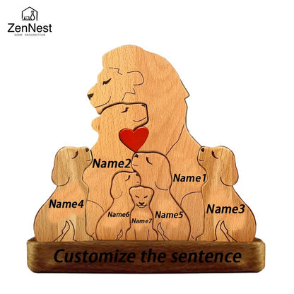 Wooden Lion Family Puzzle Ornament DIY Custom Name Home Decorations Thanksgiving Christmas Gifts Gifts for Mom Art Crafts
