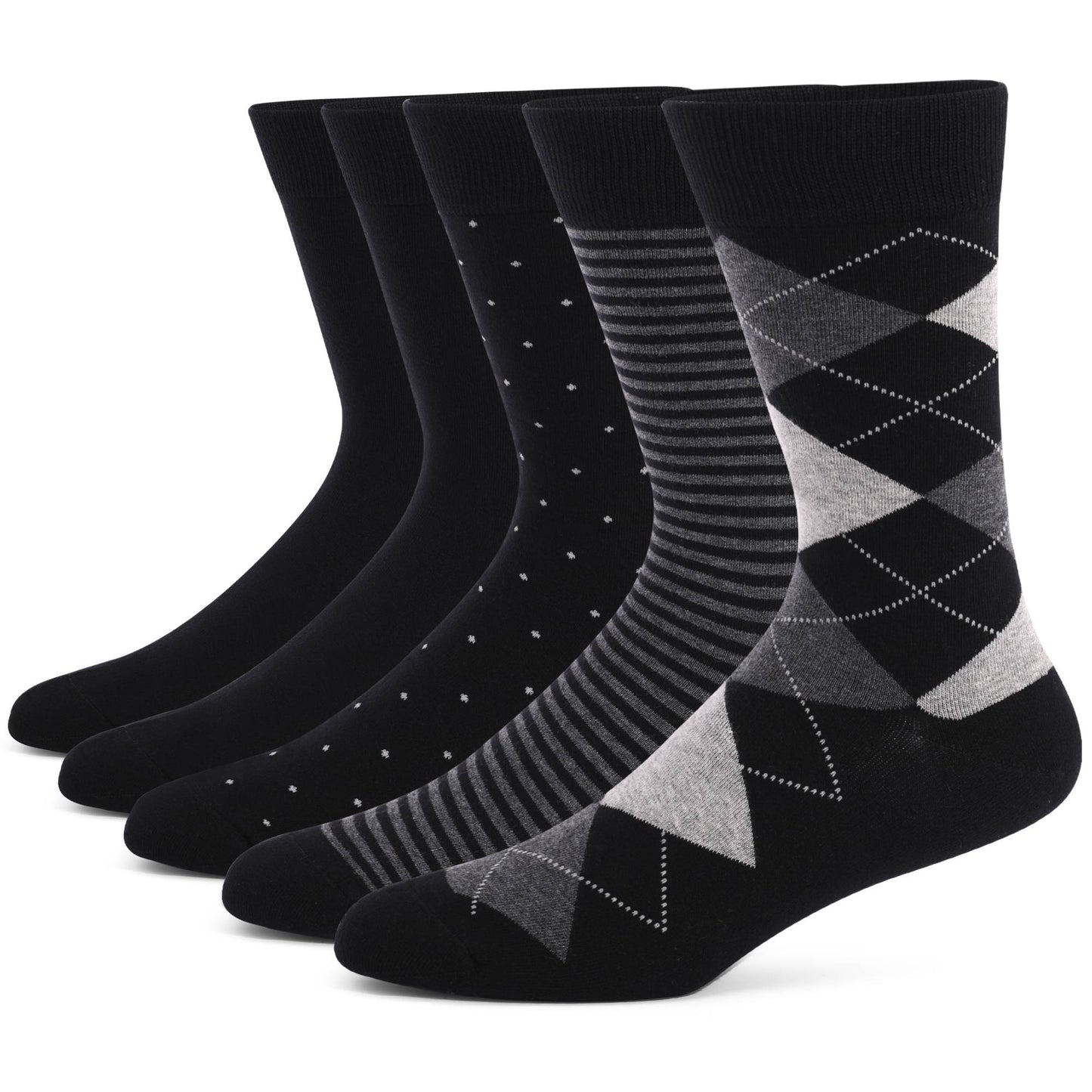 5 Pairs Mens Dress Socks Plus large Size?High Quality Combed Cotton Crew Socks?Black Cool Argyle Breathable Casual Socks for men