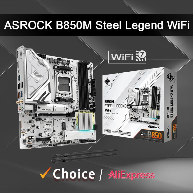 ASROCK Nova B850M STEEL LEGEND WIFI AMD B850 Micro ATX Placa-mãe AMD Ryzen Séries 9000 8000 7000 Soquete AM5