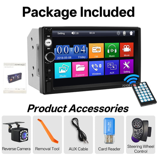 Hippcron 2 Din Car Radio Multimedia MP5 Player 7 inch HD Touch Screen Support AUX/USB/TF Mirror Link 12V Vehicles Universal