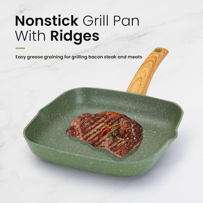 Pots and Pans Set Nonstick, 30 Pieces Induction Kitchen Cookware and Bakeware Sets, Green Granite Coating Cooking Pans Set