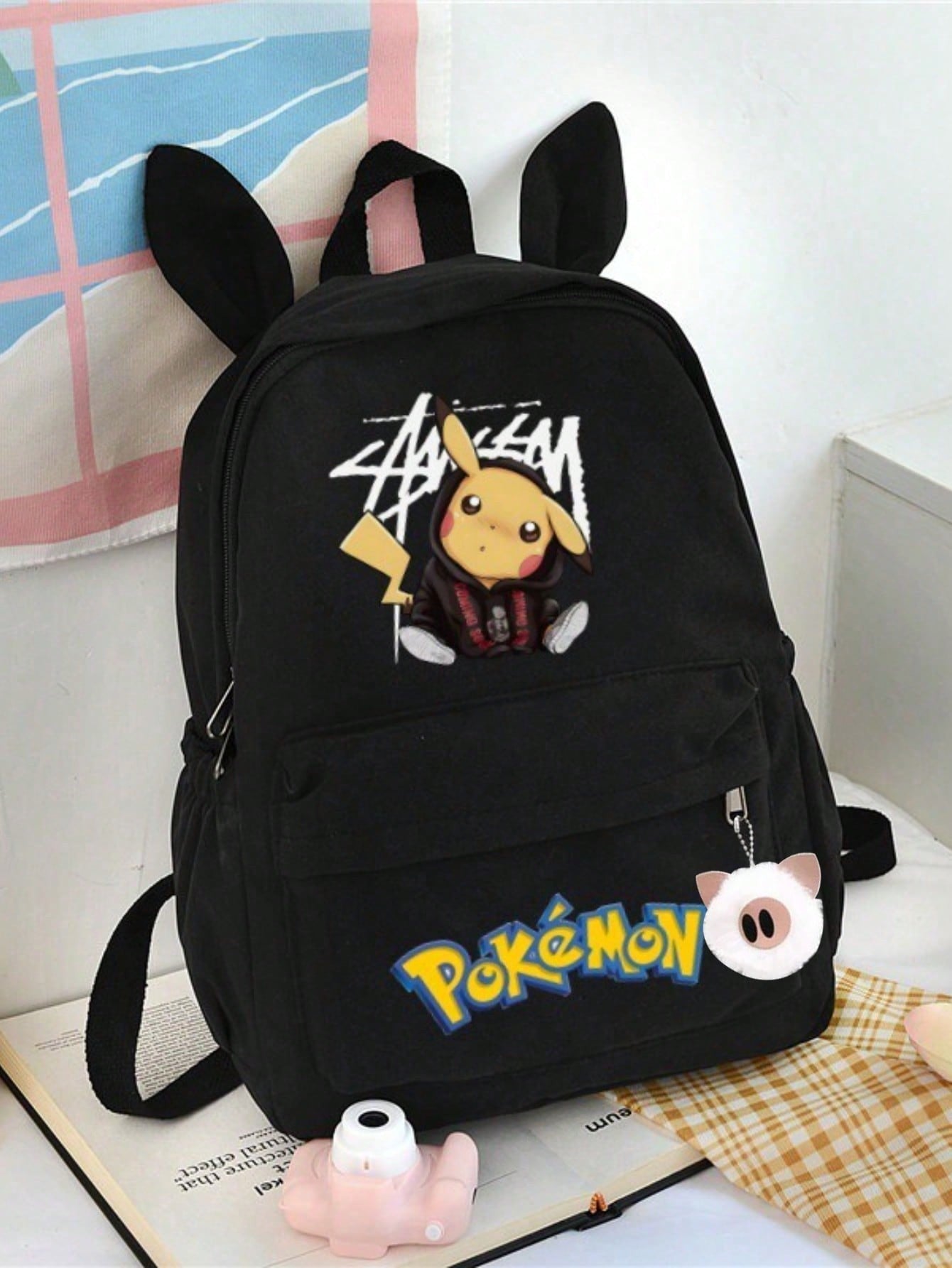 Miniso Pokémon Desenho Animado Mochila Orelhas de Coelho Fofa Bolsa Escolar Primária Para Alunos Moderna Casual Pequena Mochila Escolar Estilo Unissex