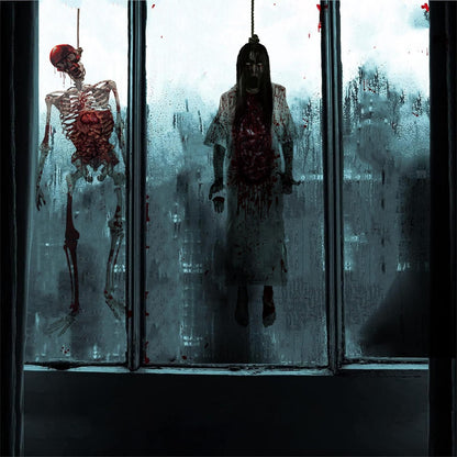 Halloween Skeleton Ghost Window Electrostatic Sticker Horror Female Ghost Window Clings Decals Bloody Halloween Party Decor