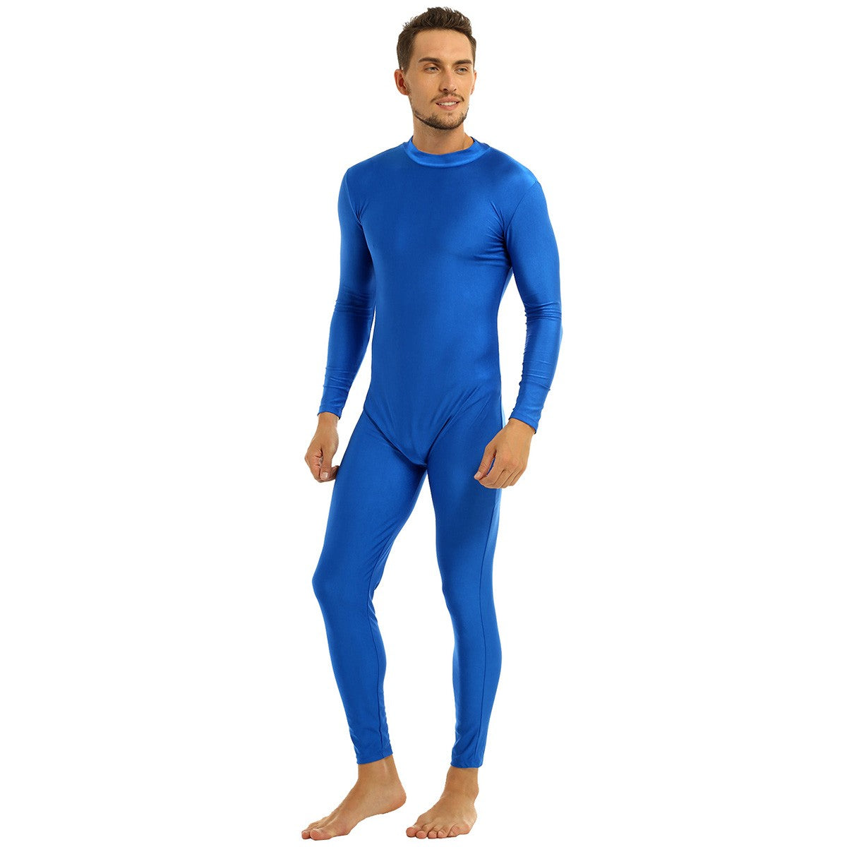 Mens Full Body Spandex Zentai Suit Black Long Sleeve Unitard Adult Zipper Back Footless Ballet Dancewear Bodysuit Costumes