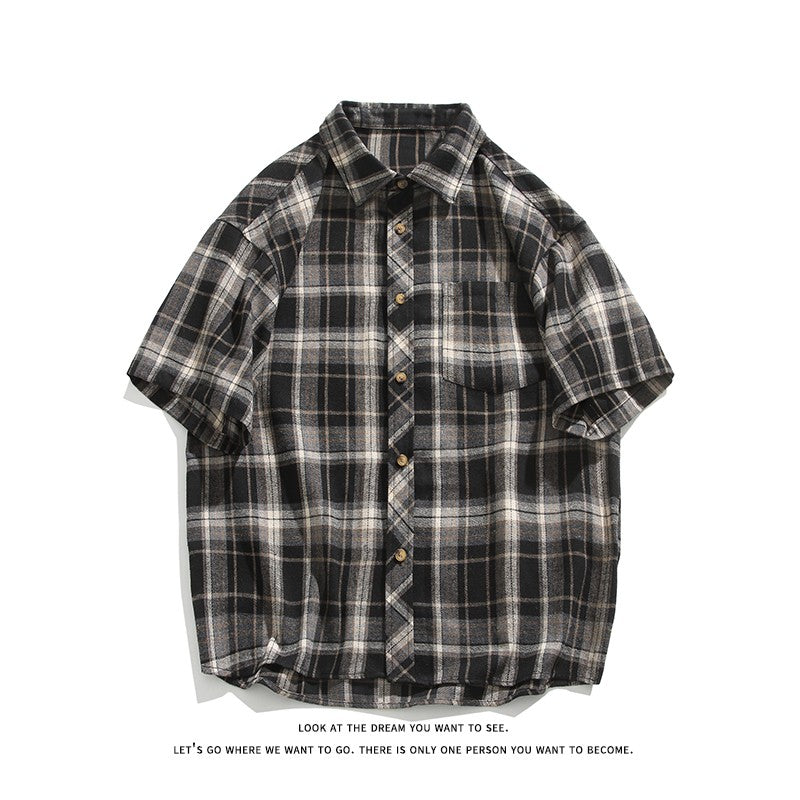 2025 Mens Cotton Plaid Style Cargo Shirts Casual Dress Short Sleeve Work Streetwear Blouses M-5XL