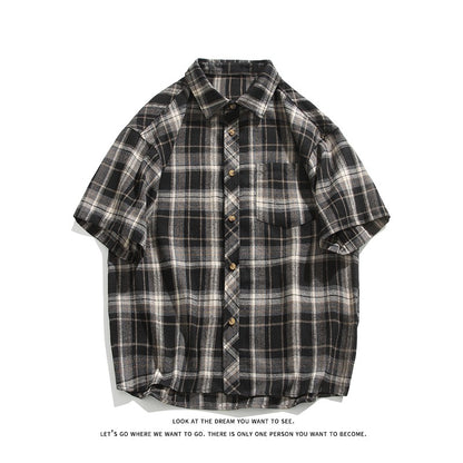 2025 Mens Cotton Plaid Style Cargo Shirts Casual Dress Short Sleeve Work Streetwear Blouses M-5XL