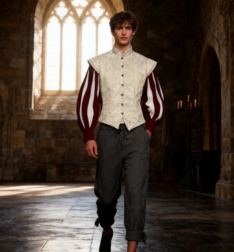 Mens Tudor Doublet Vest Victorian Medieval Renaissance Tudor Prince King Costume Ren Faire Jerkin Vest Waistcoat
