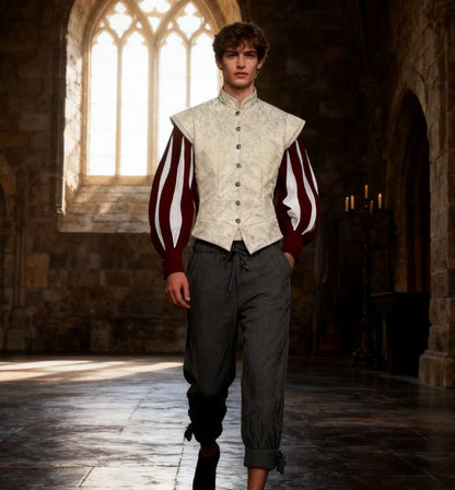 Mens Tudor Doublet Vest Victorian Medieval Renaissance Tudor Prince King Costume Ren Faire Jerkin Vest Waistcoat