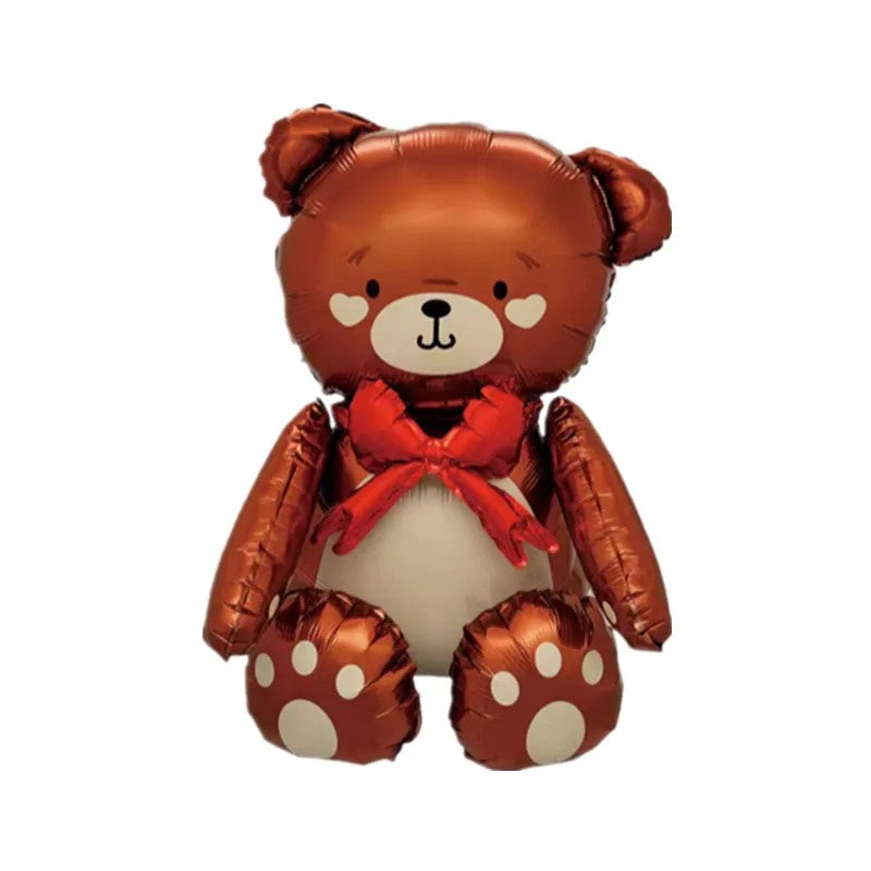Cartoon 3D Matte Seated Bear Aluminum Foil Balloon with Button Bow Baby Shower Birthday Wedding Party Decorations Kids Gift Toys