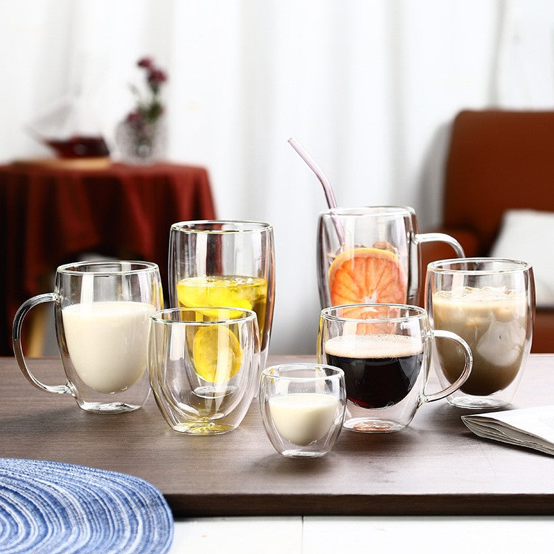 Copo de Vidro de Parede Dupla Resistente ao Calor 80-650ml Copos Transparentes para Cerveja Leite Café Água Atacado Conjunto de Canecas de Vidro para Beber Presente