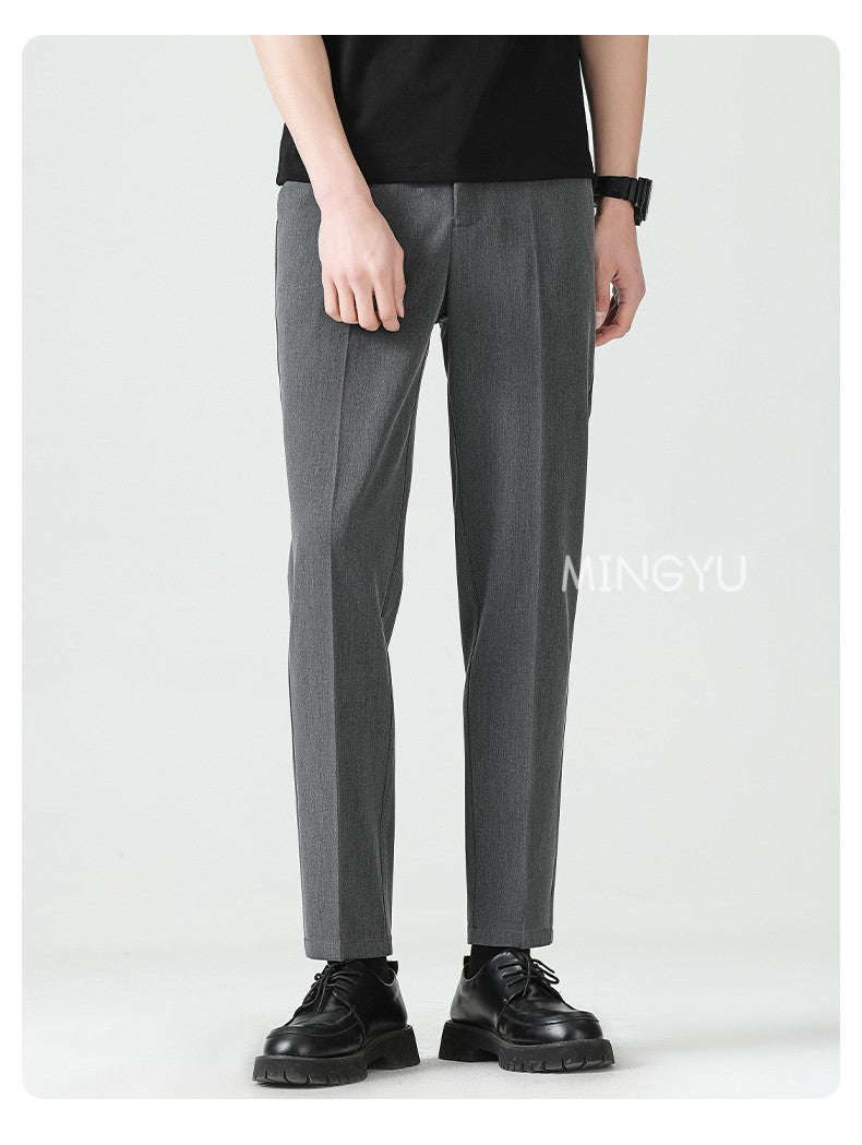 High Quality Lyocell Blend Summer Ankle Length Pants Men Business Elastic Waist Formal Suit Korean Social Work Trousers Male 40