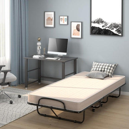 Portable Adult Guest Bed with 4-Inch Mattress and Four Wheels for Space-Saving Storage