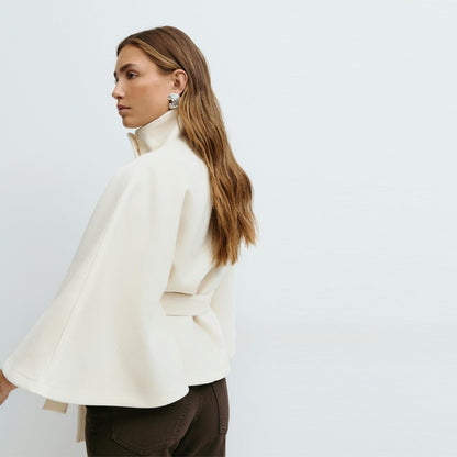 chic vintage cape jacket with belt stand neck single breasted loose coat loose flare sleeve coats early lady autumn Y2K outwears