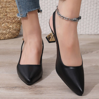 Pu Leather High Heels Pumps Women 2025 Summer Ankle Buckle Thick Heeled Sandals Woman Crystal Decor Pointed Toe Party Shoes