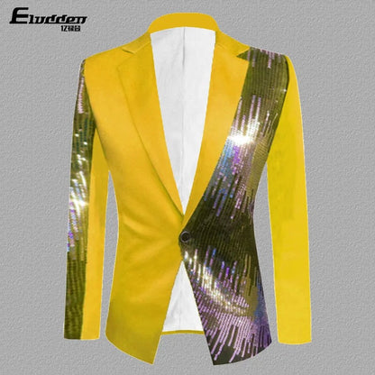 HOO 2025 Men's Color Matching Casual blazer Fashion Host Performance Sequined Dress