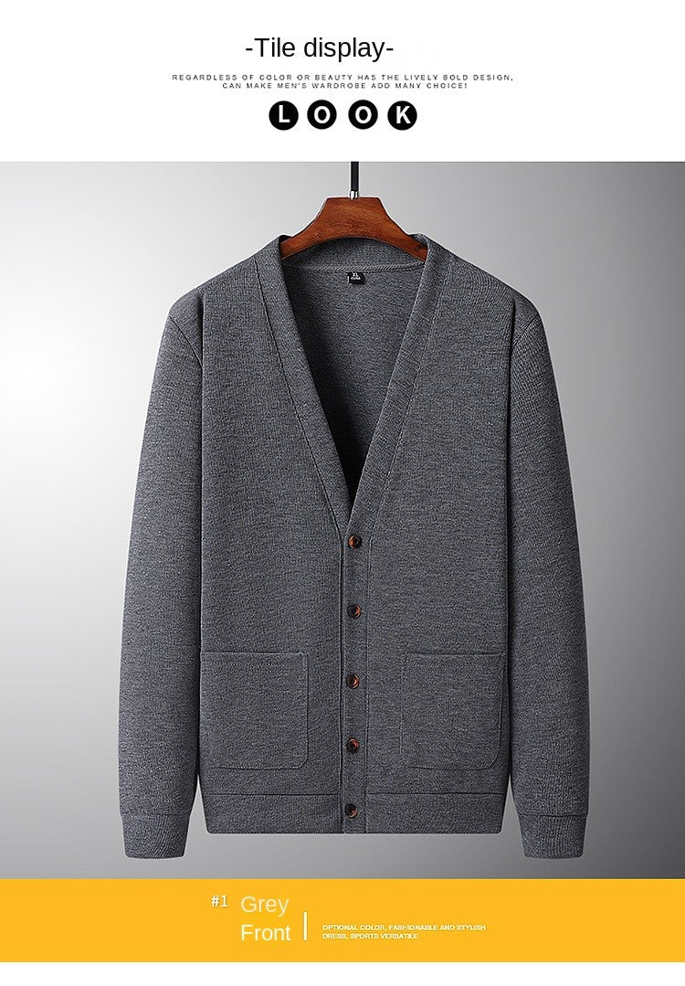 2024 Spring and Autumn New V-neck Cardigan Jacket for Men's Loose Knitted Casual Outdoor Versatile Jacket