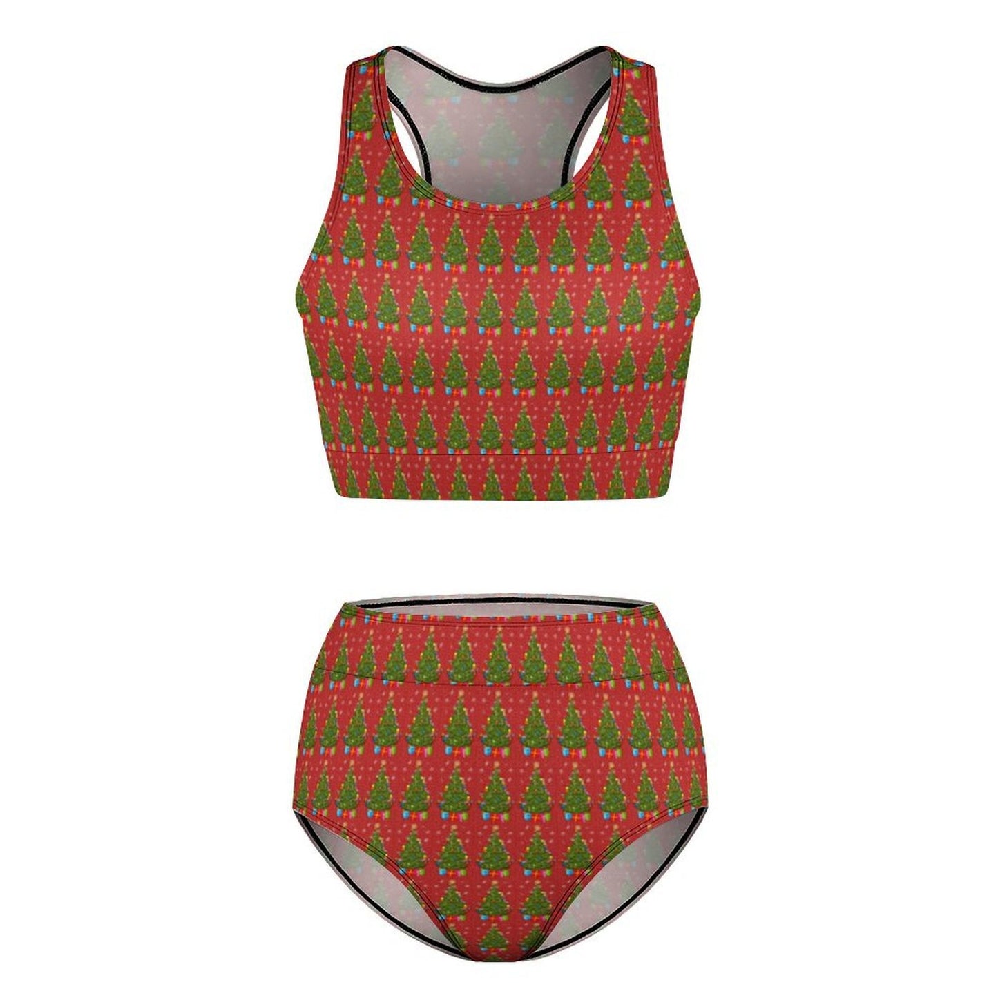 Sexy Green Christmas Tree Bikini Swimsuit Holiday Print Swimwear High Waisted Cute Bikinis Set Push Up Biquinis Large Size