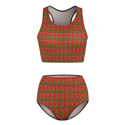Sexy Green Christmas Tree Bikini Swimsuit Holiday Print Swimwear High Waisted Cute Bikinis Set Push Up Biquinis Large Size