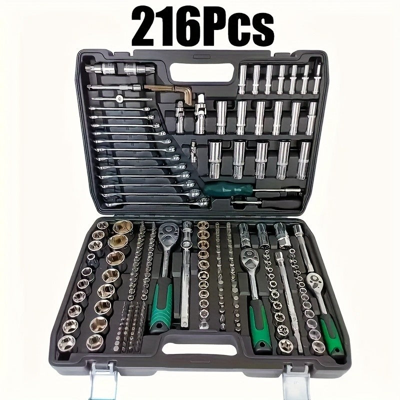216-Piece Professional Socket Set - 1/2" 3/8" 1/4" Drive SAE & Metric, 72-Tooth Ratchet for Automotive & Home Repair