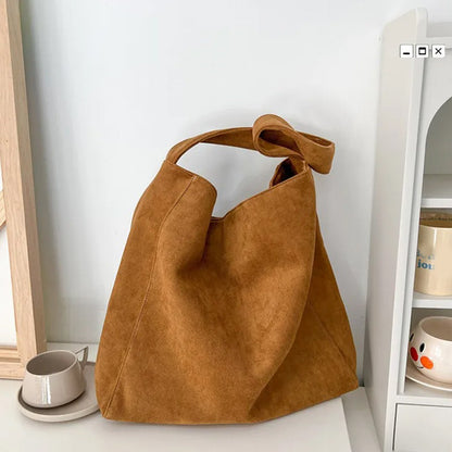 Retro Suede Frosted Tote Bag Winter Simple Design Versatile Work Commuting Shoulder Bag Women's Large Capactiy Handbags