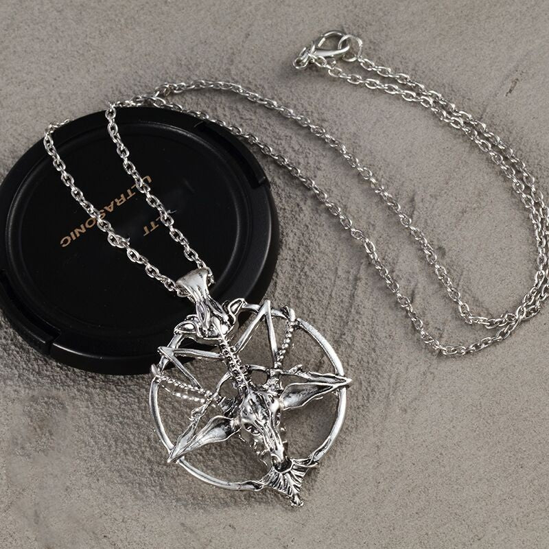 Bijuteria de moda Vintage Charme Feminino Masculino Pentagrama Pan Deus Crânio Cabeça de Bode Pingente Corrente Colares